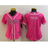 Women's Chicago Bears #1 Justin Fields Pink With Patch Cool Base Stitched Baseball Jersey