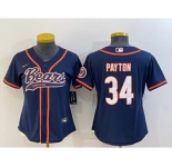 Women's Chicago Bears #34 Walter Payton Navy With Patch Cool Base Stitched Baseball Jersey