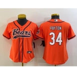 Women's Chicago Bears #34 Walter Payton Orange With Patch Cool Base Stitched Baseball Jersey