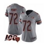 Women's Chicago Bears #72 William Perry Limited Silver Inverted Legend 100th Season Football Jersey