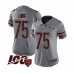 Women's Chicago Bears #75 Kyle Long Limited Silver Inverted Legend 100th Season Football Jersey