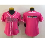 Women's Chicago Bears Pink Team Big Logo With Patch Cool Base Stitched Baseball Jersey