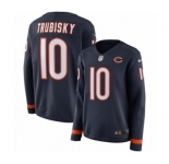 Women's Nike Chicago Bears #10 Mitchell Trubisky Limited Navy Blue Therma Long Sleeve NFL Jersey