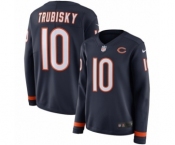 Women's Nike Chicago Bears #10 Mitchell Trubisky Limited Navy Blue Therma Long Sleeve NFL Jersey