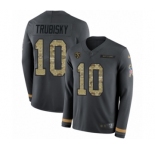 Youth Nike Chicago Bears #10 Mitchell Trubisky Limited Black Salute to Service Therma Long Sleeve NFL Jersey