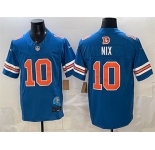 Men's Denver Broncos #10 Bo Nix Blue F.U.S.E. With Patch Throwback Vapor Limited Football Stitched Jersey