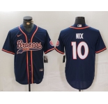 Men's Denver Broncos #10 Bo Nix Navy Cool Base Stitched Baseball Jersey