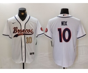 Men's Denver Broncos #10 Bo Nix Number White Cool Base Stitched Baseball Jersey