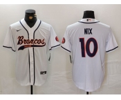 Men's Denver Broncos #10 Bo Nix White Cool Base Stitched Baseball Jersey