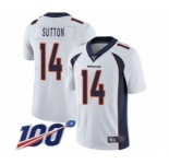 Men's Denver Broncos #14 Courtland Sutton White Vapor Untouchable Limited Player 100th Season Football Jersey