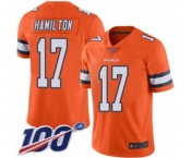 Men's Denver Broncos #17 DaeSean Hamilton Limited Orange Rush Vapor Untouchable 100th Season Football Jersey