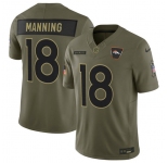 Men's Denver Broncos #18 Peyton Manning Olive 2025 Salute to Service Limited Football Stitched Jersey