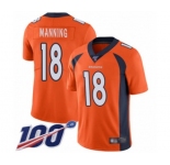Men's Denver Broncos #18 Peyton Manning Orange Team Color Vapor Untouchable Limited Player 100th Season Football Jersey