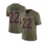 Men's Denver Broncos #22 Kareem Jackson Limited Olive 2017 Salute to Service Football Jersey