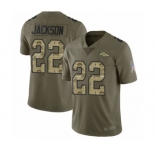 Men's Denver Broncos #22 Kareem Jackson Limited Olive Camo 2017 Salute to Service Football Jersey