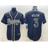 Men's Denver Broncos #3 Russell Wilson Black Reflective With Patch Cool Base Stitched Baseball Jersey