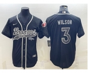 Men's Denver Broncos #3 Russell Wilson Black Reflective With Patch Cool Base Stitched Baseball Jersey