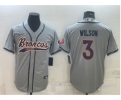 Men's Denver Broncos #3 Russell Wilson Gray With Patch Cool Base Stitched Baseball Jersey