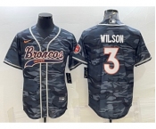 Men's Denver Broncos #3 Russell Wilson Grey Camo With Patch Cool Base Stitched Baseball Jersey
