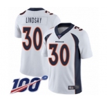 Men's Denver Broncos #30 Phillip Lindsay White Vapor Untouchable Limited Player 100th Season Football Jersey