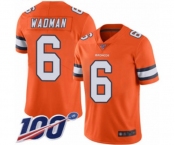 Men's Denver Broncos #6 Colby Wadman Limited Orange Rush Vapor Untouchable 100th Season Football Jersey