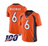 Men's Denver Broncos #6 Colby Wadman Orange Team Color Vapor Untouchable Limited Player 100th Season Football Jersey