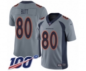 Men's Denver Broncos #80 Jake Butt Limited Silver Inverted Legend 100th Season Football Jersey