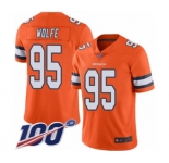Men's Denver Broncos #95 Derek Wolfe Limited Orange Rush Vapor Untouchable 100th Season Football Jersey