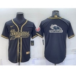 Men's Denver Broncos Black Gold Team Big Logo With Patch Cool Base Stitched Baseball Jersey