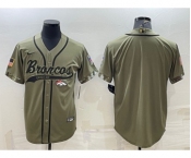Men's Denver Broncos Blank Olive Salute to Service Cool Base Stitched Baseball Jersey