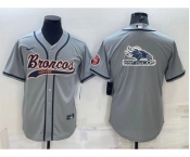 Men's Denver Broncos Gray Team Big Logo With Patch Cool Base Stitched Baseball Jersey