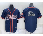 Men's Denver Broncos Navy Team Big Logo With Patch Cool Base Stitched Baseball Jersey