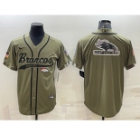 Men's Denver Broncos Olive Salute to Service Team Big Logo Cool Base Stitched Baseball Jersey