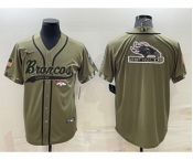 Men's Denver Broncos Olive Salute to Service Team Big Logo Cool Base Stitched Baseball Jersey