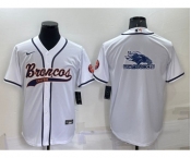 Men's Denver Broncos White Team Big Logo With Patch Cool Base Stitched Baseball Jersey