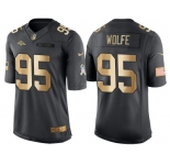 Nike Denver Broncos #95 Derek Wolfe Anthracite 2016 Christmas Gold Men's NFL Limited Salute to Service Jersey