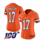Women's Denver Broncos #17 DaeSean Hamilton Limited Orange Rush Vapor Untouchable 100th Season Football Jersey