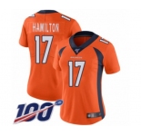 Women's Denver Broncos #17 DaeSean Hamilton Orange Team Color Vapor Untouchable Limited Player 100th Season Football Jersey