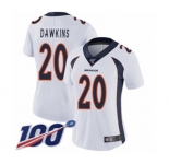 Women's Denver Broncos #20 Brian Dawkins White Vapor Untouchable Limited Player 100th Season Football Jersey