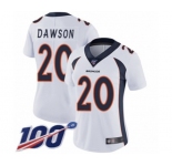Women's Denver Broncos #20 Duke Dawson White Vapor Untouchable Limited Player 100th Season Football Jersey