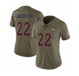 Women's Denver Broncos #22 Kareem Jackson Limited Olive 2017 Salute to Service Football Jersey