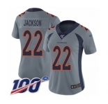 Women's Denver Broncos #22 Kareem Jackson Limited Silver Inverted Legend 100th Season Football Jersey
