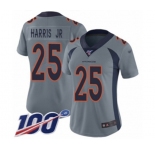Women's Denver Broncos #25 Chris Harris Jr Limited Silver Inverted Legend 100th Season Football Jersey