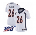 Women's Denver Broncos #26 Isaac Yiadom White Vapor Untouchable Limited Player 100th Season Football Jersey