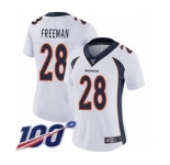Women's Denver Broncos #28 Royce Freeman White Vapor Untouchable Limited Player 100th Season Football Jersey