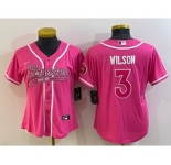 Women's Denver Broncos #3 Russell Wilson Pink With Patch Cool Base Stitched Baseball Jersey