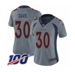 Women's Denver Broncos #30 Terrell Davis Limited Silver Inverted Legend 100th Season Football Jersey
