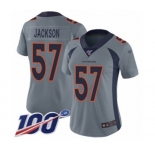 Women's Denver Broncos #57 Tom Jackson Limited Silver Inverted Legend 100th Season Football Jersey