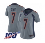 Women's Denver Broncos #7 John Elway Limited Silver Inverted Legend 100th Season Football Jersey