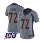 Women's Denver Broncos #72 Garett Bolles Limited Silver Inverted Legend 100th Season Football Jersey